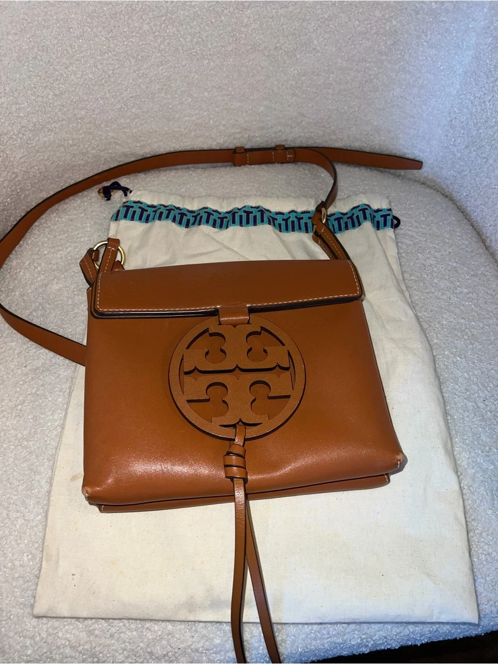 Tory Burch Tan Leather Logo Convertible Crossbody Bag